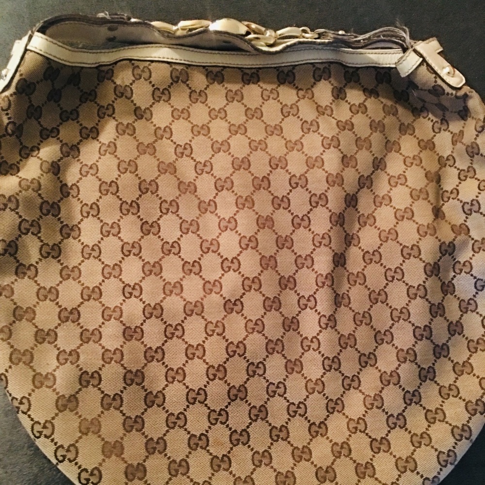 Authentic Gucci GG logo fabric hobo handbag